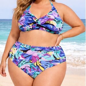 Time And Tru Colorful Abstract Bikini Set